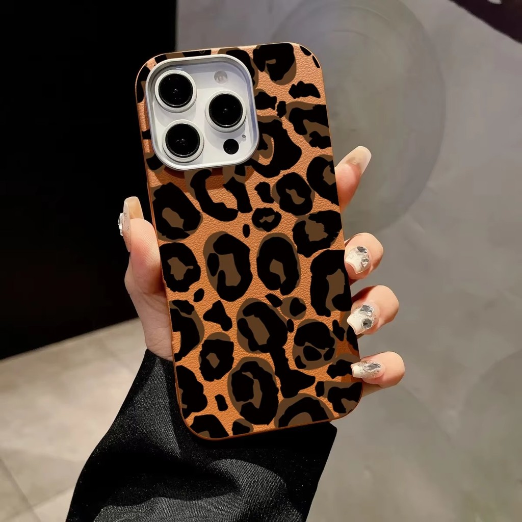 Capa De Couro Com Estampa De Leopardo Para Redmi 14C 13 12 13C Note 14 13 12 11 Pro Plus 11 10S Lente De Metal Macia