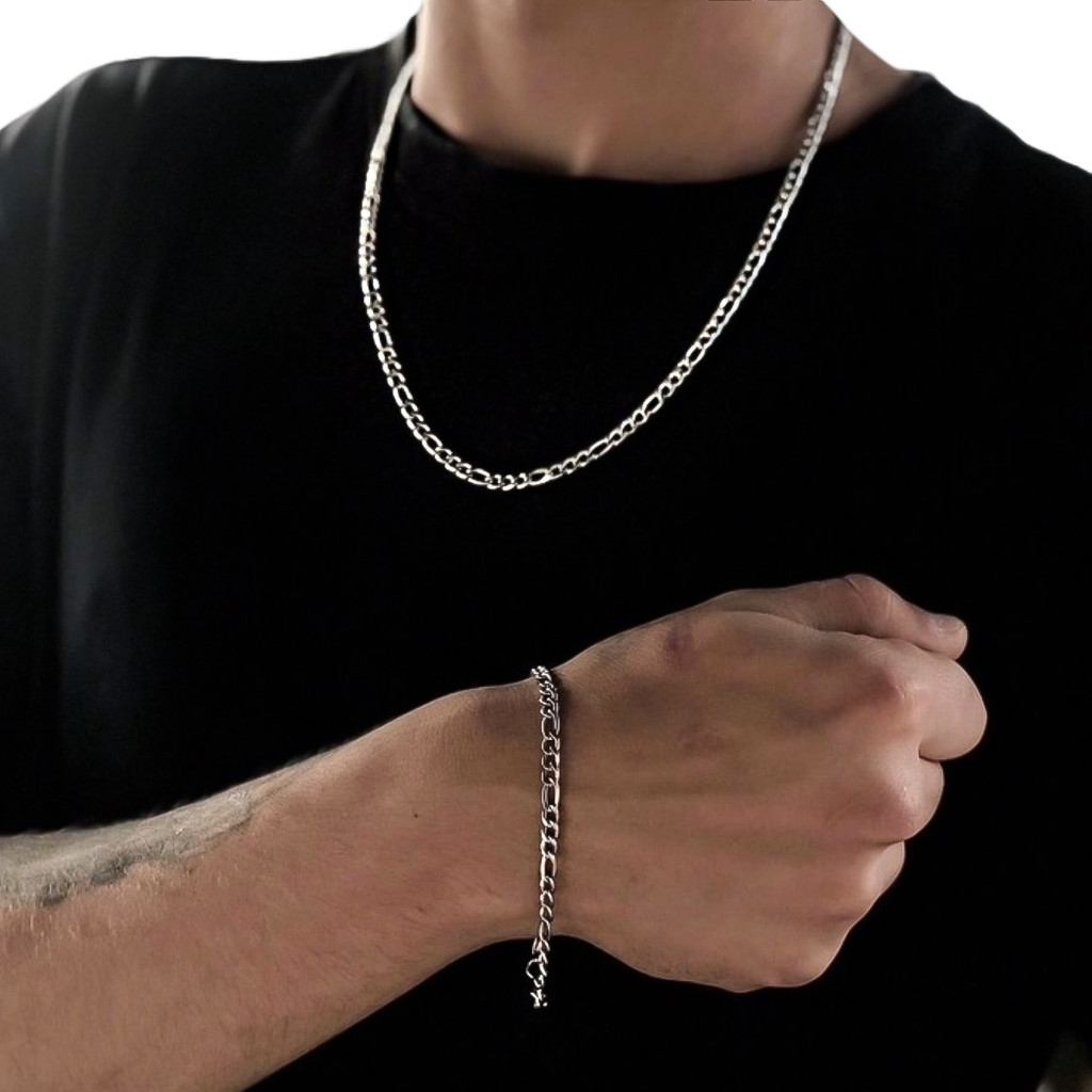 Kit Corrente Colar e Pulseira Conjunto Fina 3x1 Prata Aço Inox Cirúrgico Inoxidável em Oferta na Shopee