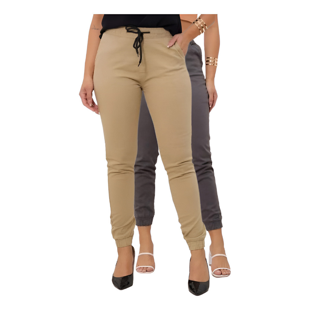 Calça Jogger Sarja Jeans Feminina  2 Unidades Skinny