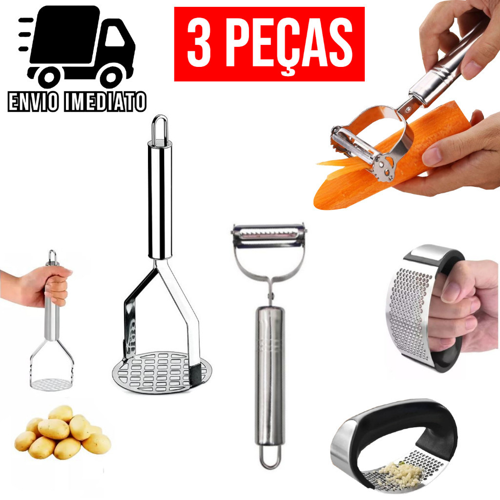 Kit Amassador de Batata Descascador e Esmagador Aço Inox Cozinha achadinhos da shoppe casa baratinho