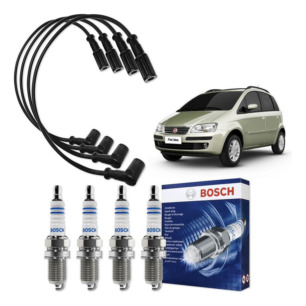 Kit Cabo E Vela de Ignição Original Bosch Fiat Idea 1.4 8V Flex 2005 A 2010