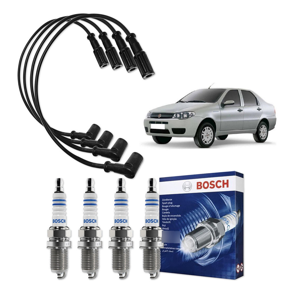 Kit Cabo E Vela de Ignição Original Bosch Fiat Siena 1.0 8V Flex 2012 A 2015