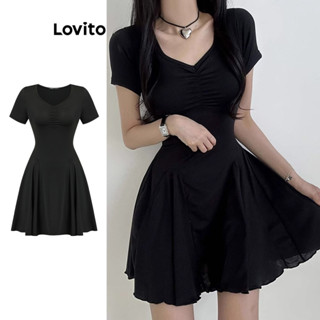 Lovito Vestido Casual Plissado Liso Para Mulheres L77ED115