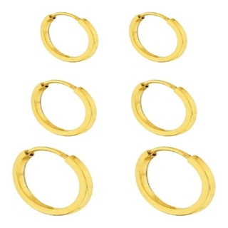 Trio argolas 18k redonda 750 10mm 12mm 14mm