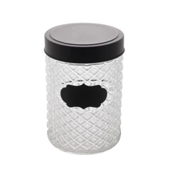 Pote de Vidro com Tampa Preta Label 11cm x 18cm