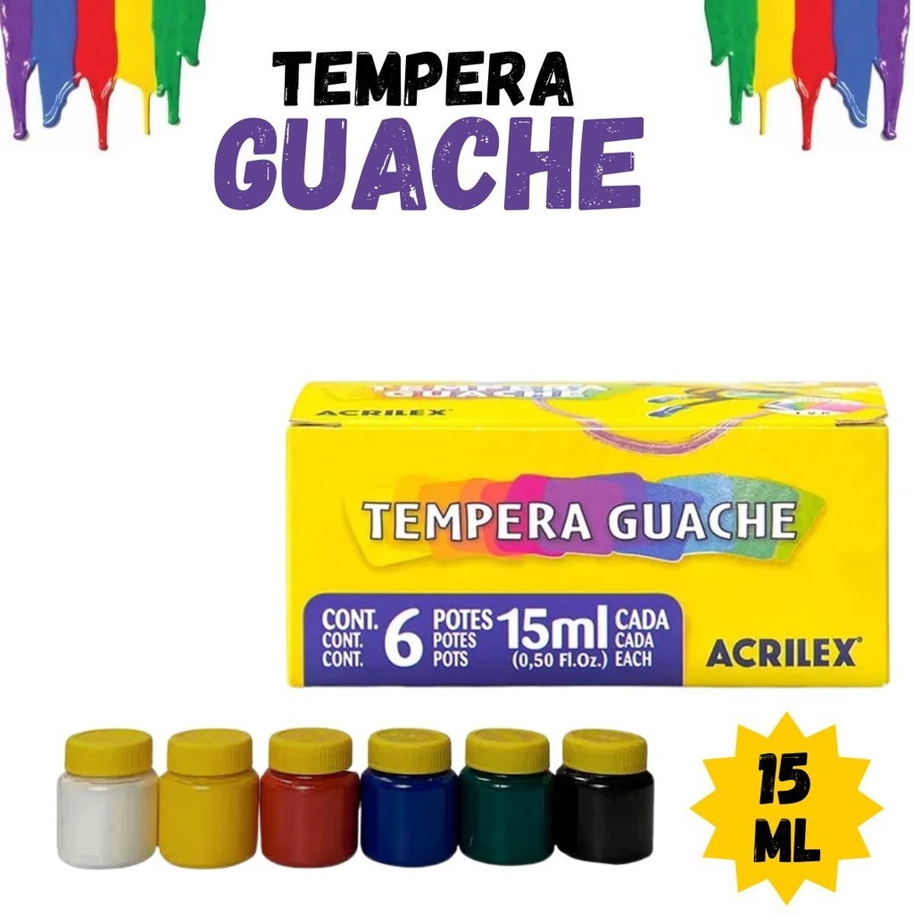 Tinta guache Infantil Escolar 6 cores 15ml