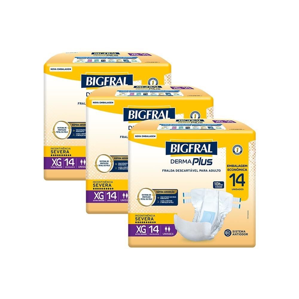 Kit 3 Fraldas Geriátricas Bigfral Derma Plus XG com 14un cada em Oferta na Shopee