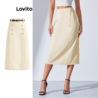Lovito Saia Elegante Lisa Com Botão Duplo Para Mulheres LBL08075