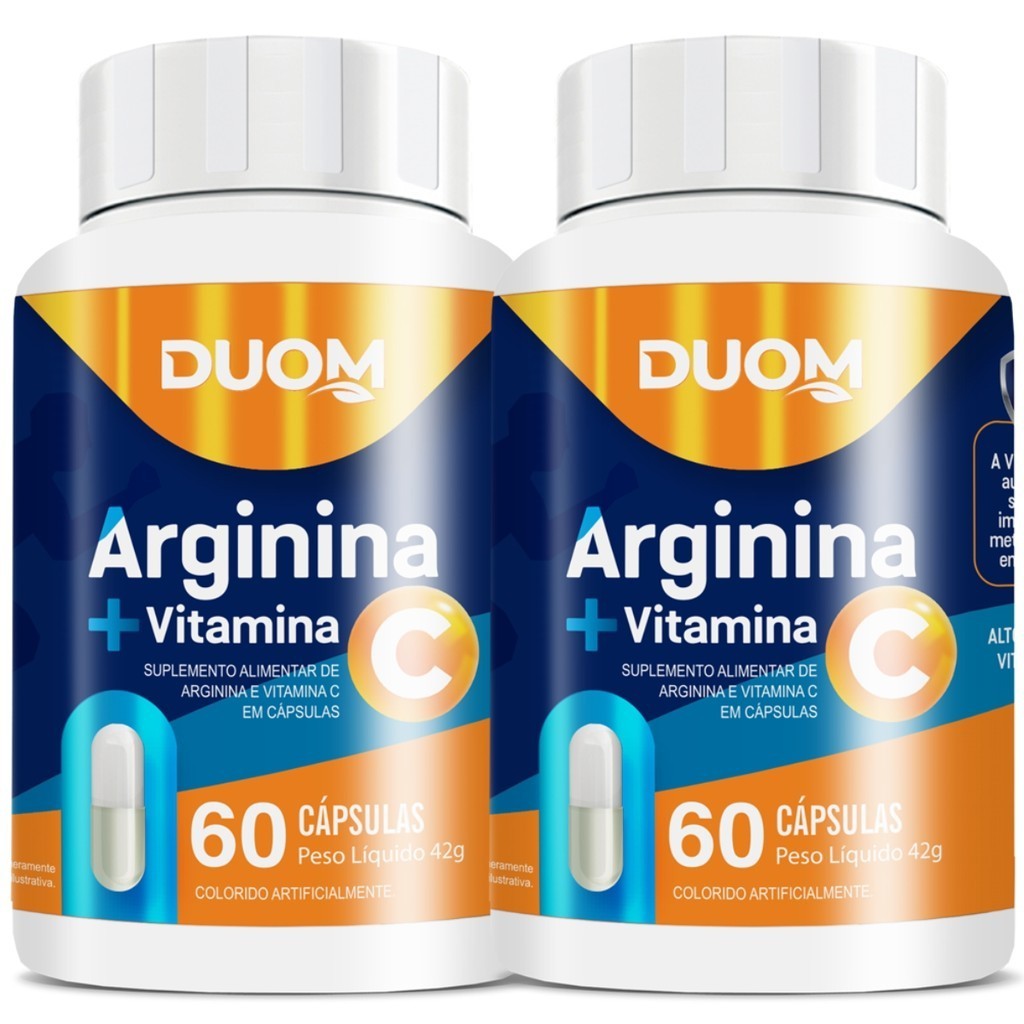 KIT COM 2 ARGININA + VITAMINA C 60 CAPS CADA TOTAL 120 CÁPSULAS - DUOM em Oferta na Shopee