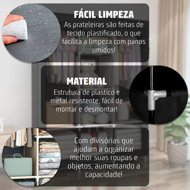 Guarda-Roupa Armário Dobrável Portátil com Cabideiro — foto 8