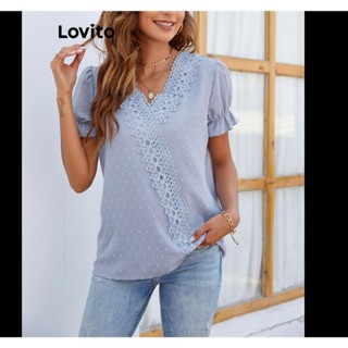 Lovito Blusa Casual Lisa Com Babados De Renda Com Pom Para Mulheres LNL46074