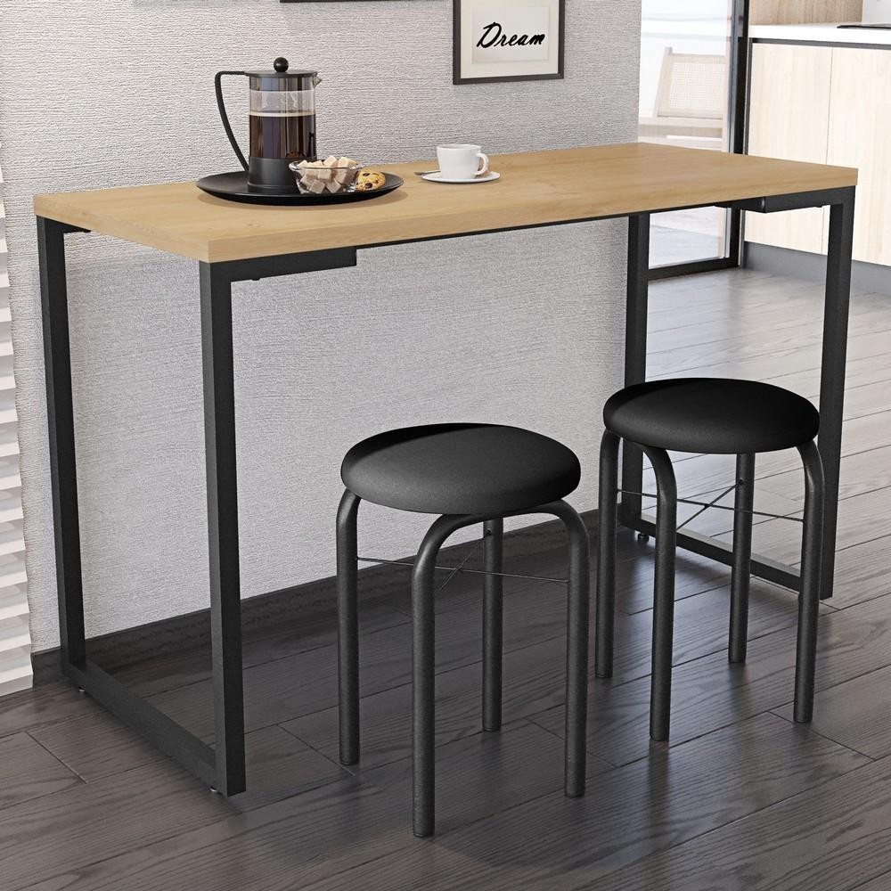 Conjunto Mesa de Cozinha Prattica Industrial 120cm com 2 Banquetas F02 Nature/Preto - Mpozenato em Oferta na Shopee