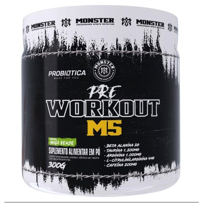Pré Treino Monster 300g Suplemento Alimentar Linha Pré Workout M5 Monster Probiotica em Oferta na Shopee