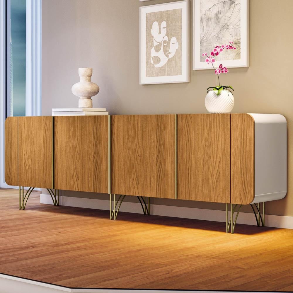 Balcão Aparador Buffet Piacente H01 Off White/Cinamomo - Mpozenato em Oferta na Shopee