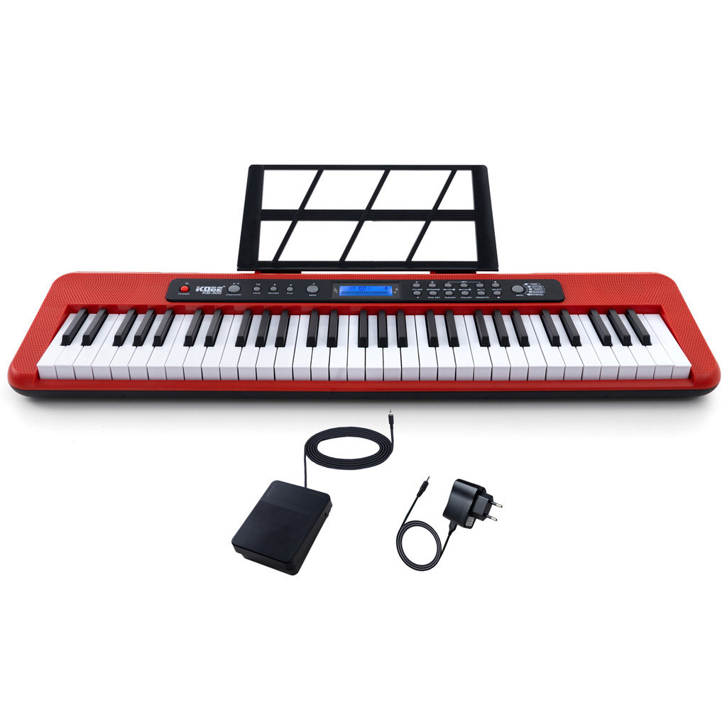 Teclado Musical Kobe KB-300 5/8 61 Teclas com Sensibilidade ao Toque com Pedal Sustain Vermelho