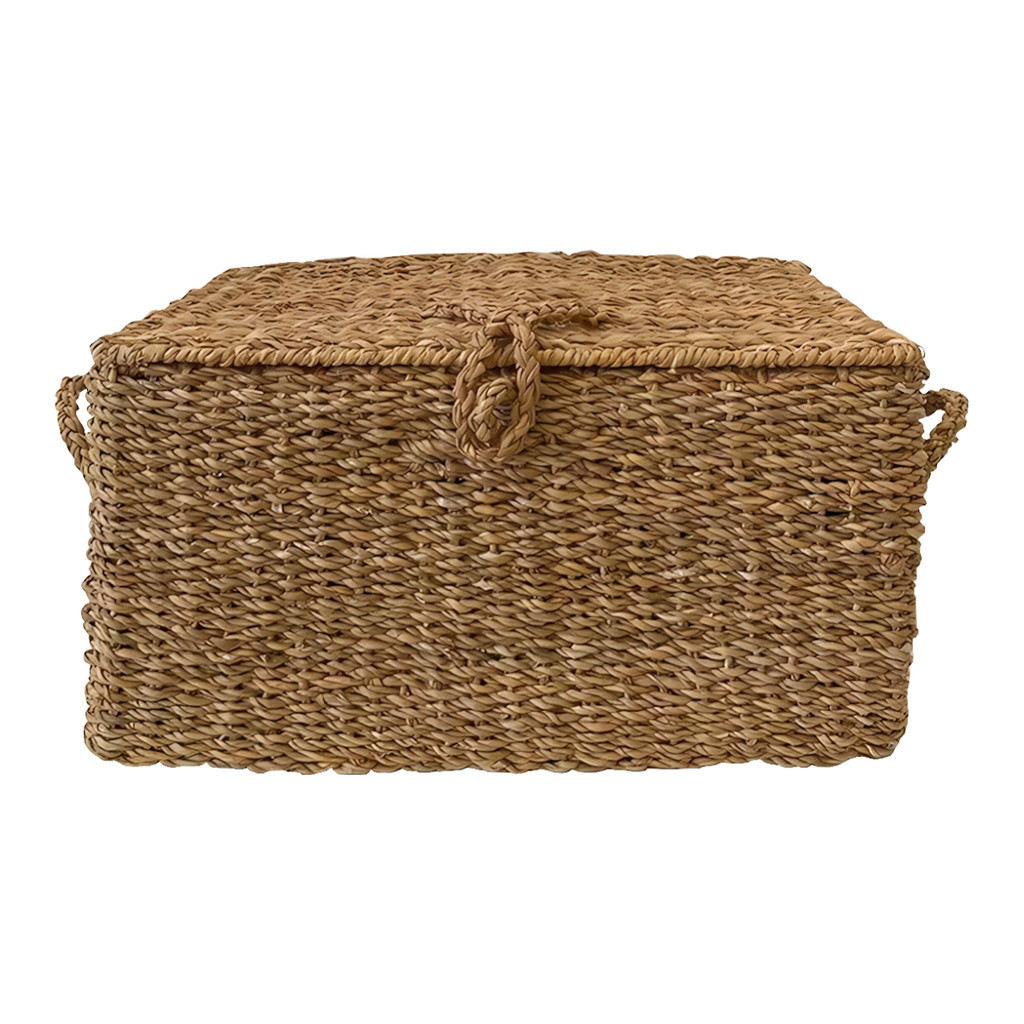 Cesto Caixa Organizador Decorativo Fibra Natural Seagrass com Tampa e Alca Boho Chic