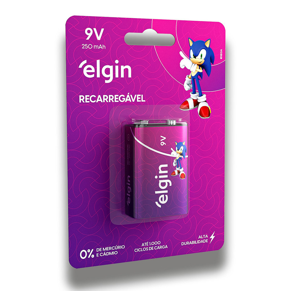 Pilha Recarregavel 9v Elgin Bateria 9 Volts 250mAh 1 unidade
