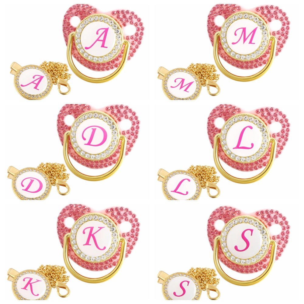 Carta Inicial Pink Baby Pacifier Com Mamilo De Silicone De Corrente BPA Free
