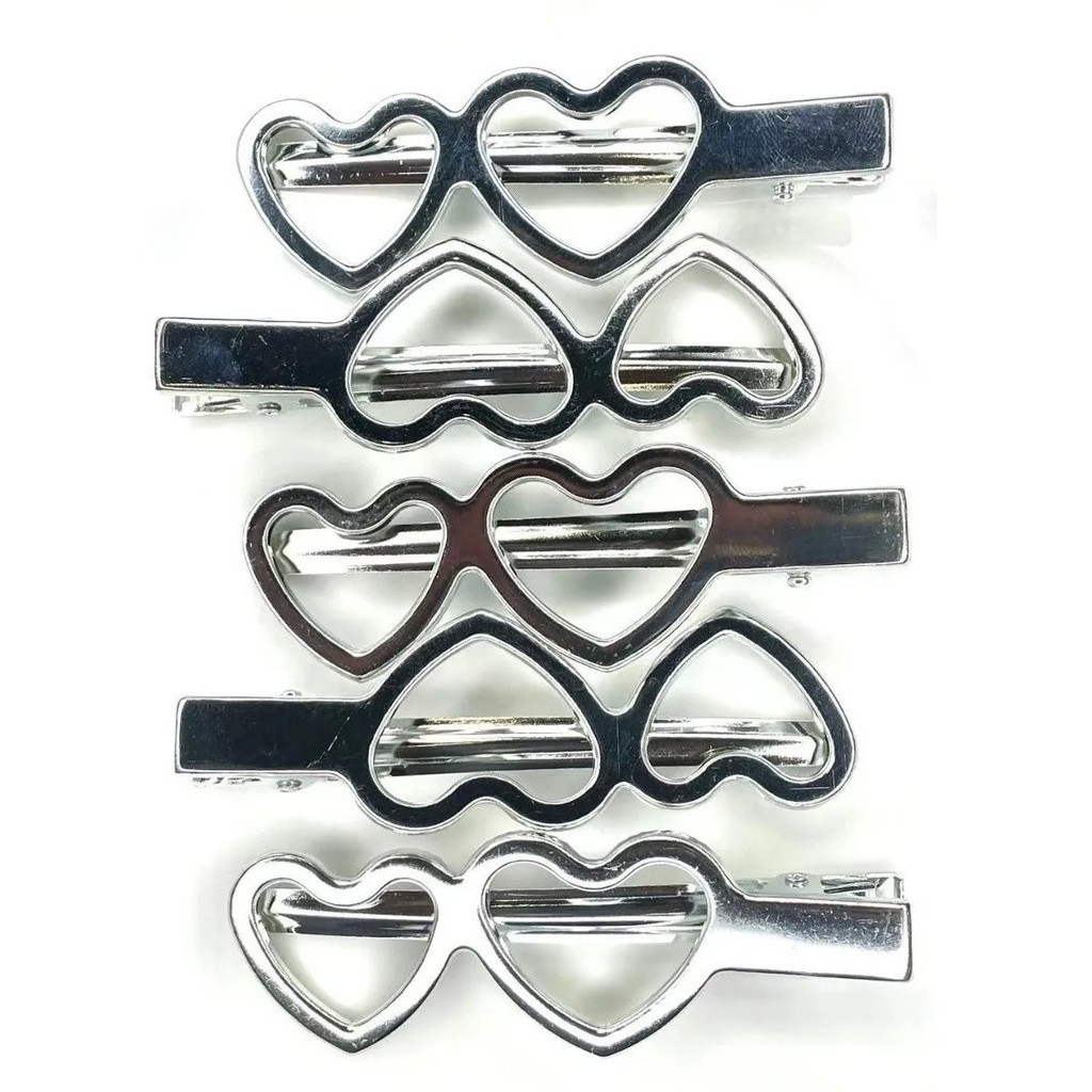 100pçs Bico De Pato Presilha P/ Cabelos Prata Coração Duplo em Oferta na Shopee