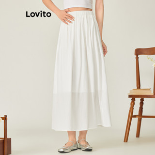 Lovito Festa Saia Feminina Lisa de Festa de Camada Dupla com Cintura Elástica L71ED102 (Branco/Preto)