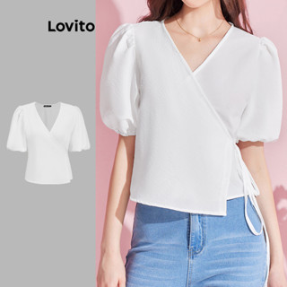 Lovito Elegante Blusa Feminina Lisa Amarrada Assimétrica L74ED114