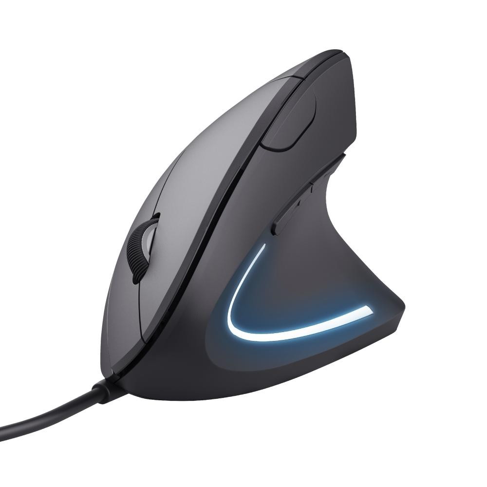 Mouse Gamer Vertical Trust Ergonômico Verto LED Azul USB 1600dpi Preto - T22885