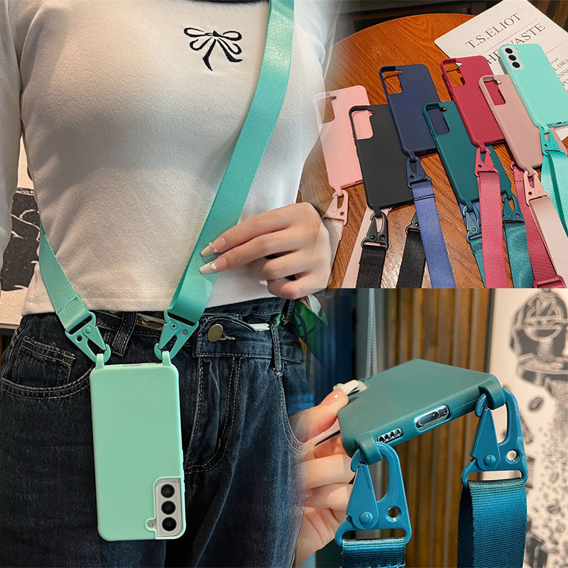 Capa Para Samsung S24 FE S23 Plus Ultra S23 A15 A25 A35 A55 A05s 5G Cor Sólida Macio Silicone Caso De Telefone Cordão Ci