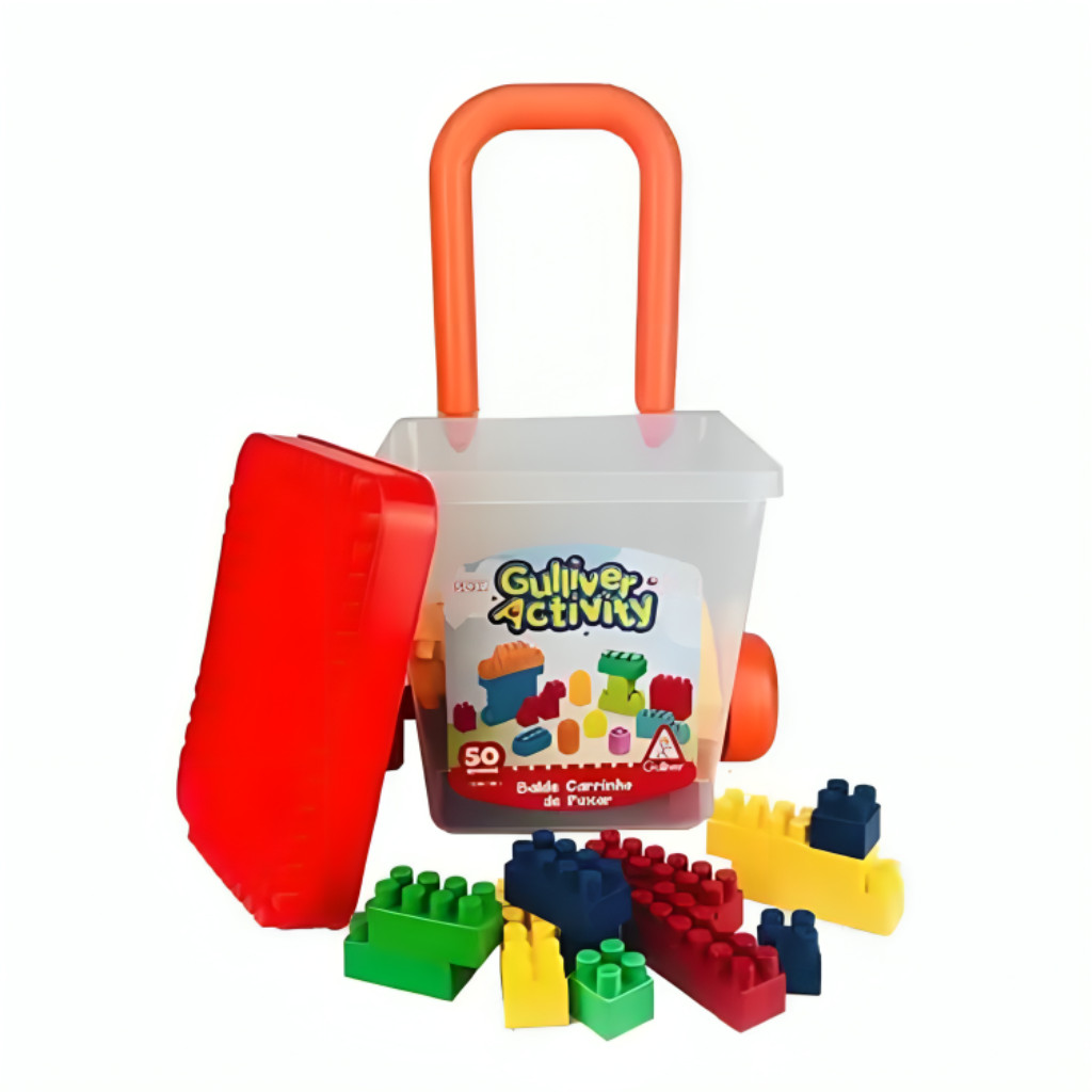 Brinquedo Balde Carrinho  Puxar Com 50 Blocos 5032 - Gulliver - Mom & Baby