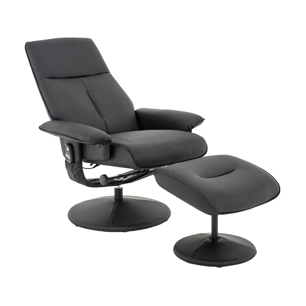 Poltrona de Massagem Reclinável e Giratória Arizona com Apoio de Pés Pu Preto G56 - Gran Belo