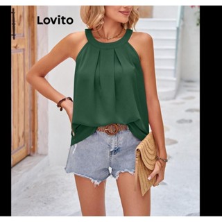 Lovito Regata Casual Plissada Lisa Para Mulheres LNL45012