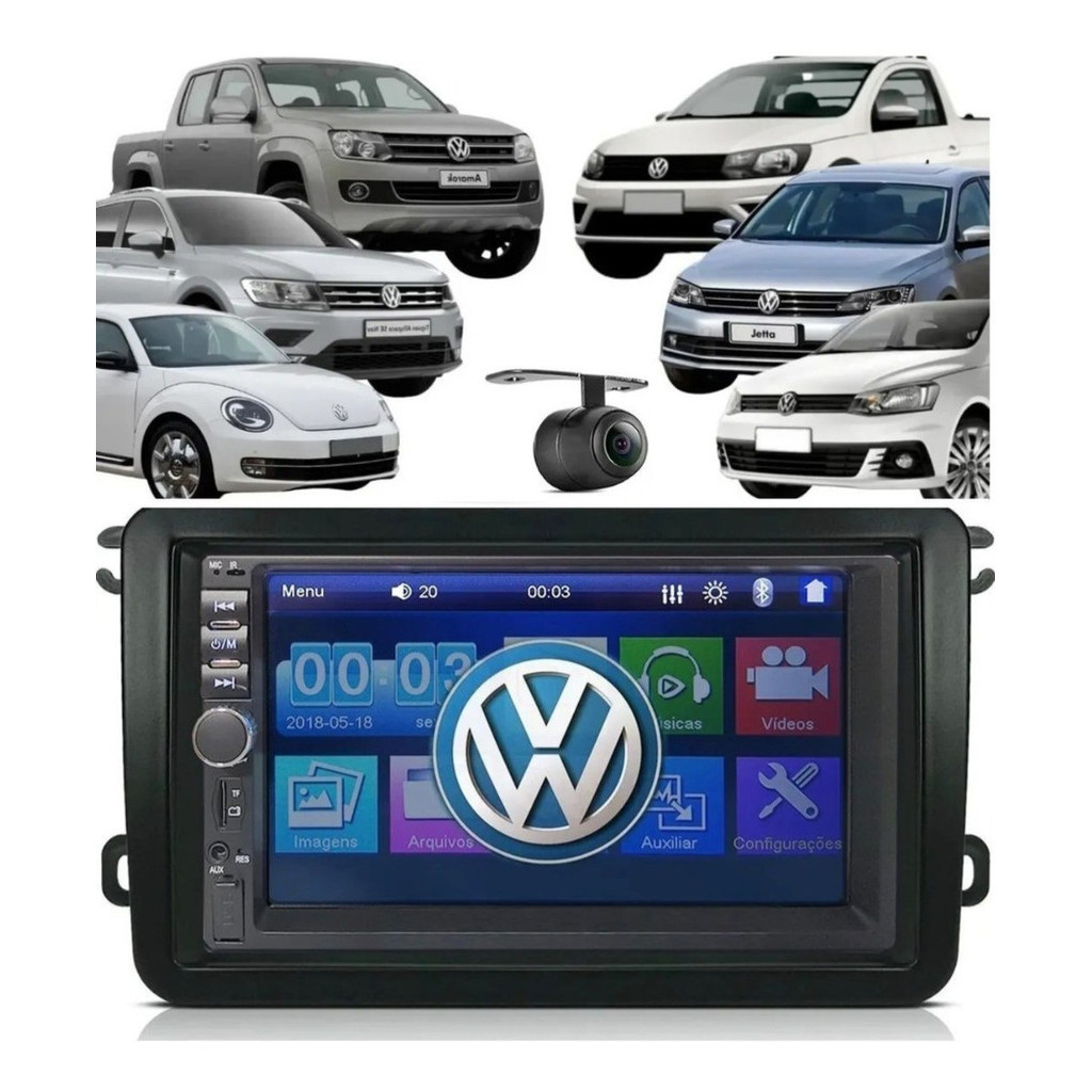 Central Multimidia Mp5 G7 G8 2 Din Vw +câmera Ré C/ Moldura