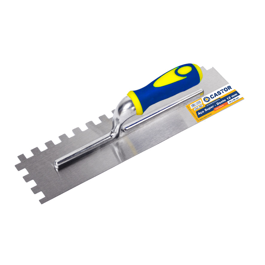 Desempenadeira aço 10x40cm Dentada 12mm Cabo embor. - Castor em Oferta na Shopee