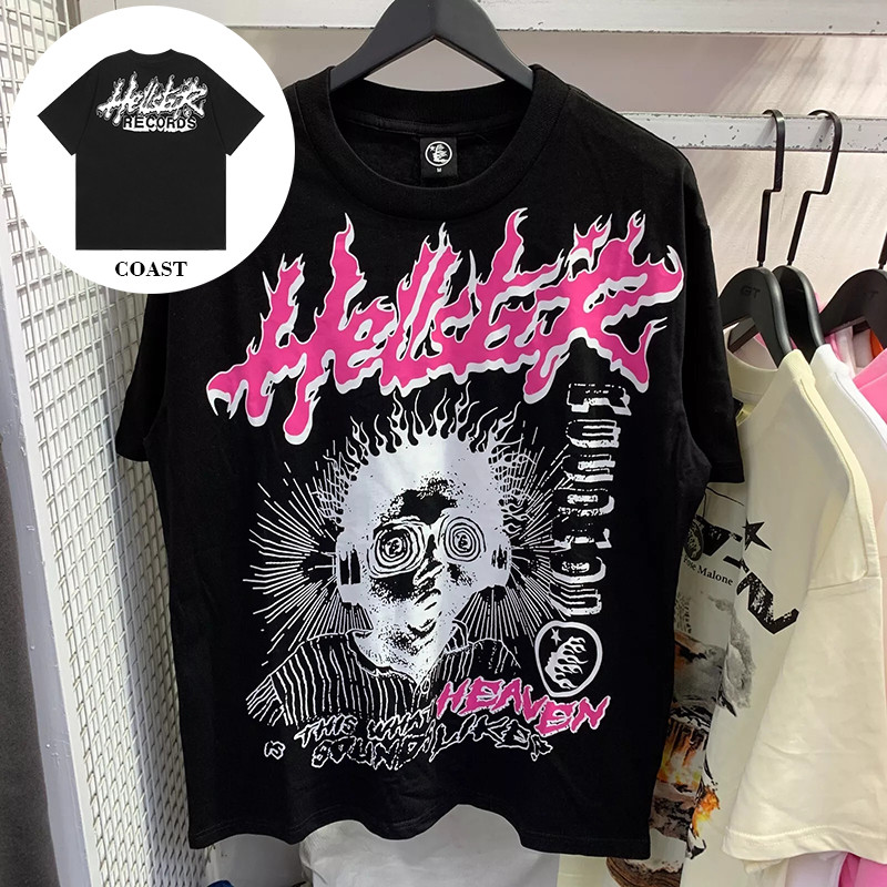 Camiseta Oversized Masculina Feminina T-shirt High Street Hellstar New Vintage Print Hip Hop Casual Manga Curta Casal