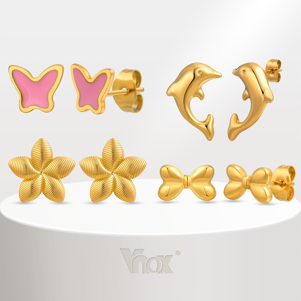 Vnox Titânio Aço Borboleta Golfinho Brincos Para Mulheres Bebê 18k Ouro Hipoalergênico Brinco Menina Jóias Presente em Oferta na Shopee