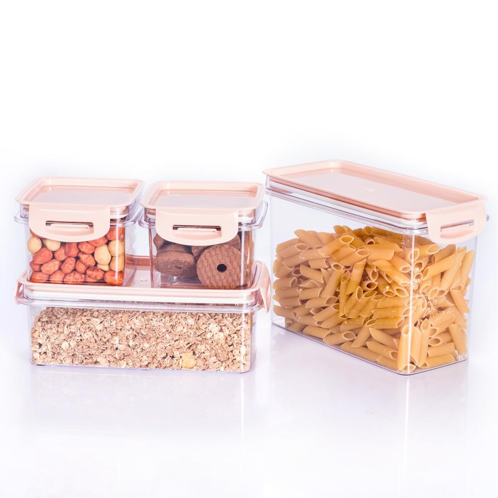 Kit Potes de Plástico Herméticos Travas Cristal 4 Peças Rosa em Oferta na Shopee