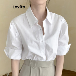 Lovito Elegante Blusa de Mangas Dobráveis com Frente de Botões para Mulheres L77ED184
