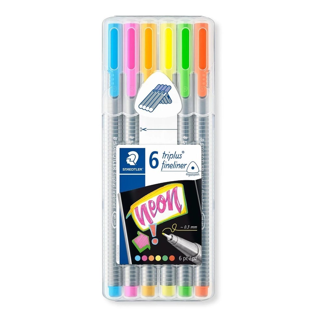 Caneta Triplus Fineliner 0.3mm Staedtler Neon - Estojo com 6 cores