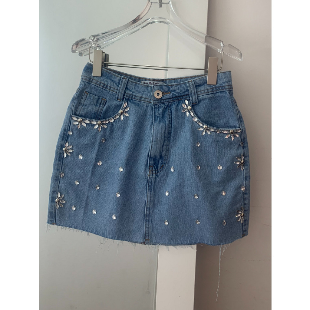 Coolestfeminina 8228 8229 saia Jeans feminino alça poliamida saia casual  com brilho 8228 8229