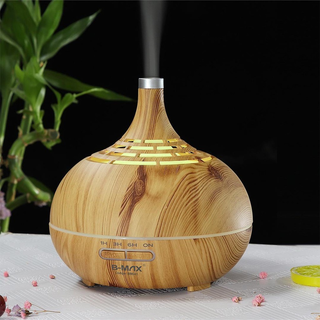 Humidificador De Ar Grande e Difusor Aromático Ultrassônico 400ML Controle Remoto LED Madeira Clara