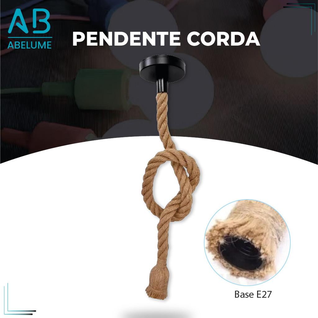 Pendente Corda 1M Retro Vintage Rústico Sisal E27 Para Decoração Com Detalhes Pérola Preta