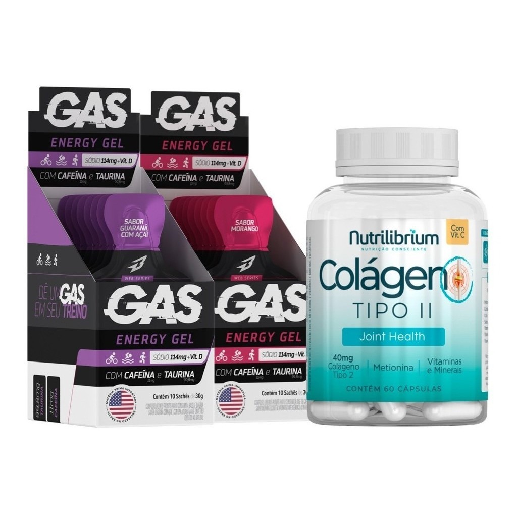 2x Caixas Gas Energy Gel 20 Sachês + Colágeno Tipo 2 Premium