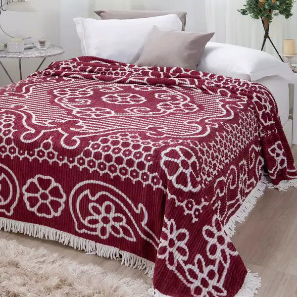 COLCHA CASAL CHENILLE 220X240 BRUNA VINHO JOLITEX
