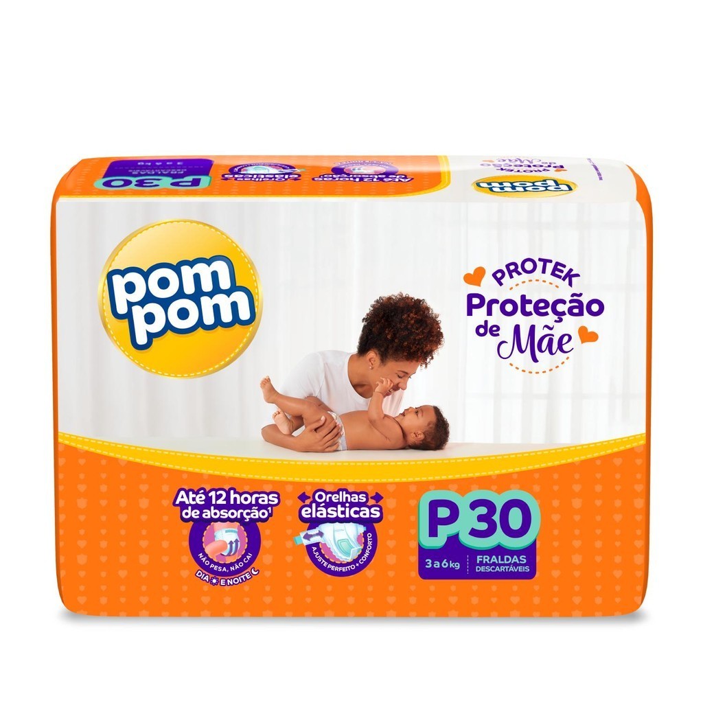 Fralda Pom Pom Protek Proteção de Mãe Jumbo P com 30un em Oferta na Shopee