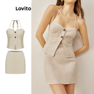 Lovito Conjunto de Saia Liso com Divisão para Mulheres L77ED257
