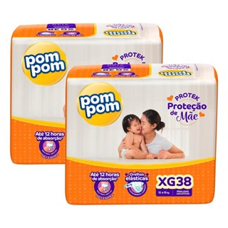 Kit 2 Fraldas Pom Pom Protek Proteção de Mãe Mega XG com 38un cada em Oferta na Shopee