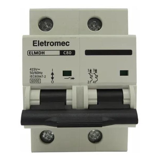 Disjuntor Bipolar 80A Curva C 6Ka 415V Eletromec