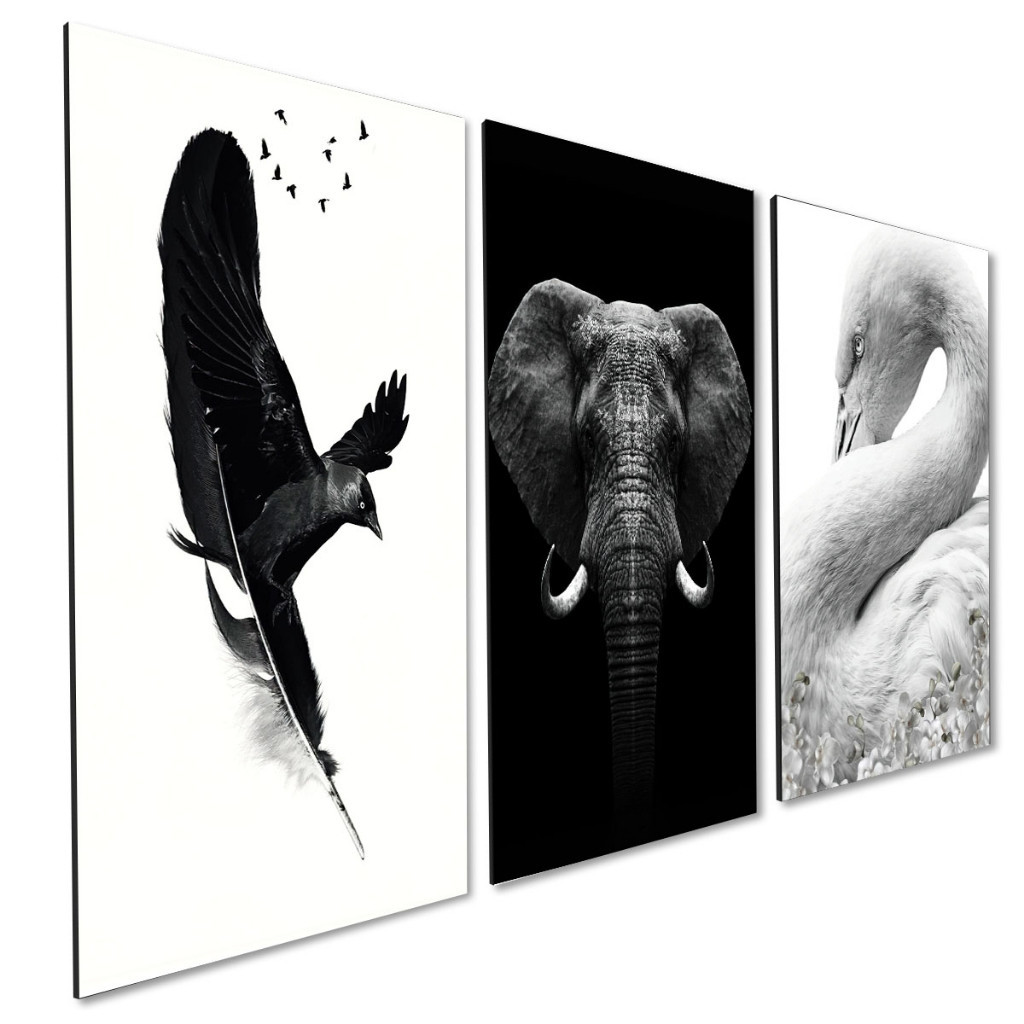 Kit 3 Quadros Decorativos Luxo Elefante Cisne Águia Animais 20x28CM MDF