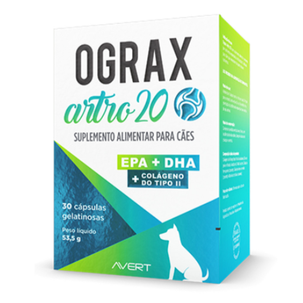 Ograx Artro 20 Suplemento Colágeno Cães 30 Capsulas