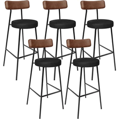 Kit 05 Banquetas Alta Bar Cozinha Sala De Jantar Milão L02 Couríssimo Marrom Preto - Lyam Decor