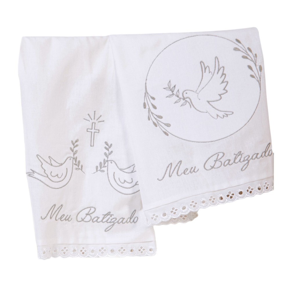 Toalha de Batismo Meu Batizado Bebê Branca Bordada 60x40cm Papi